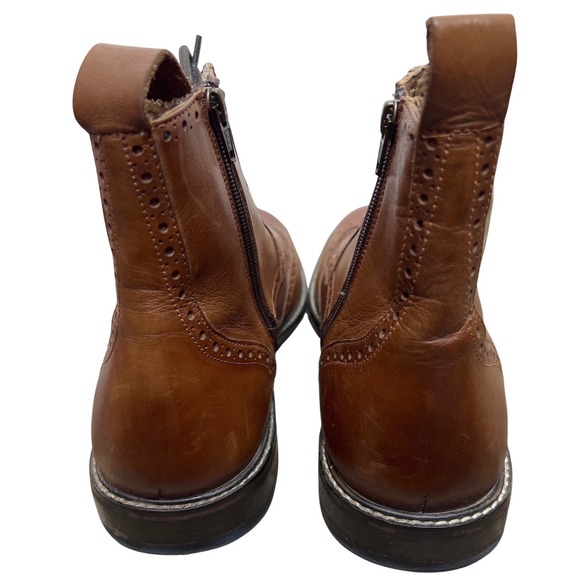 Thomas & Vine Mens Tan Leather Wingtip Brogue Lace Up Zip Ankle Boots 12 Night‎ main image 10